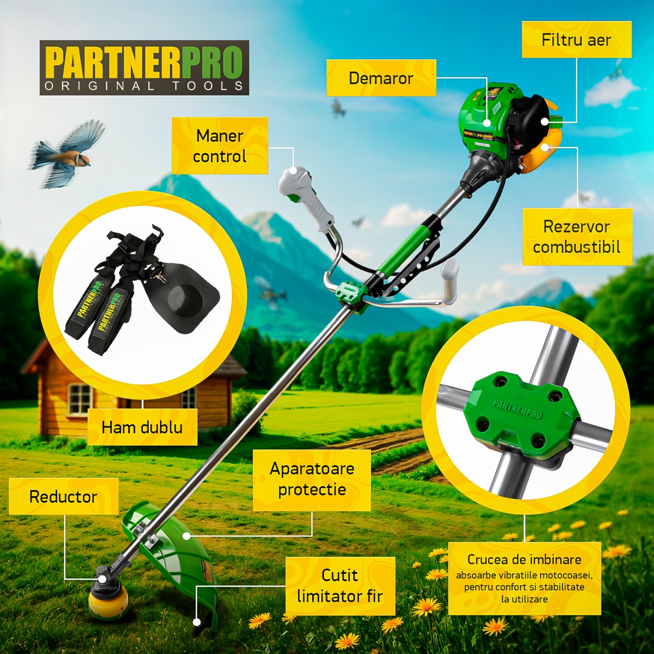 Motocoasa pe benzina PartnerPro PP5600 , 4 T, 5.6CP, 52CC Innovative ReliableTools