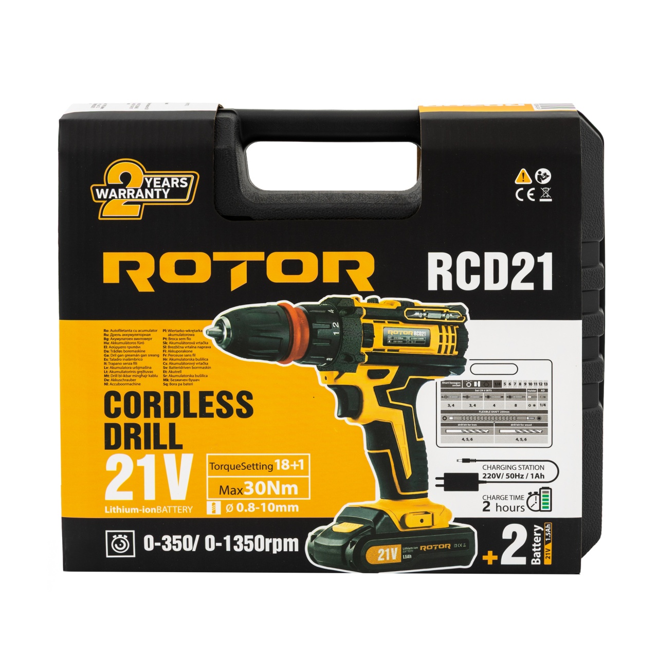 Trusa autofiletanta pe acumulator 21V ROTOR RCD21 + biti, 1350 RPM, Brushless Innovative ReliableTools