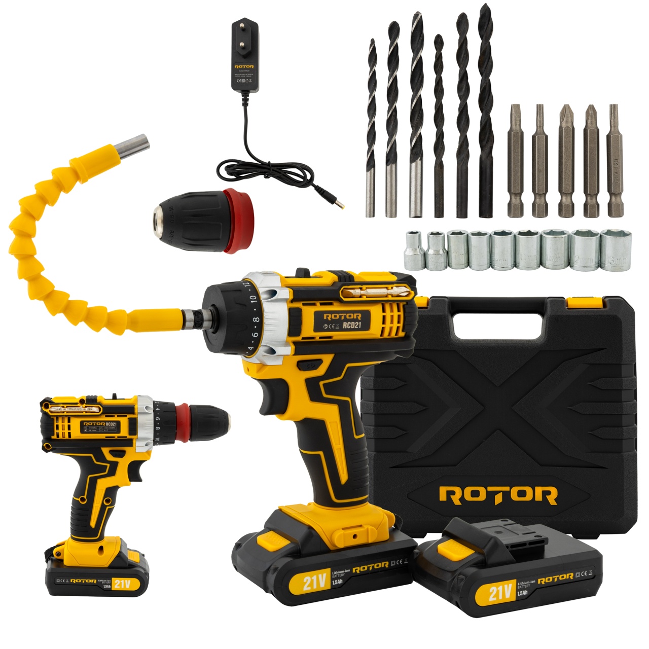 Trusa autofiletanta pe acumulator 21V ROTOR RCD21 + biti, 1350 RPM, Brushless Innovative ReliableTools