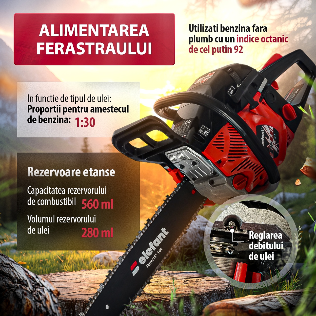Drujba pe benzina ELEFANT EM-5.5, 10000 rot / min, 5,5 CP Innovative ReliableTools