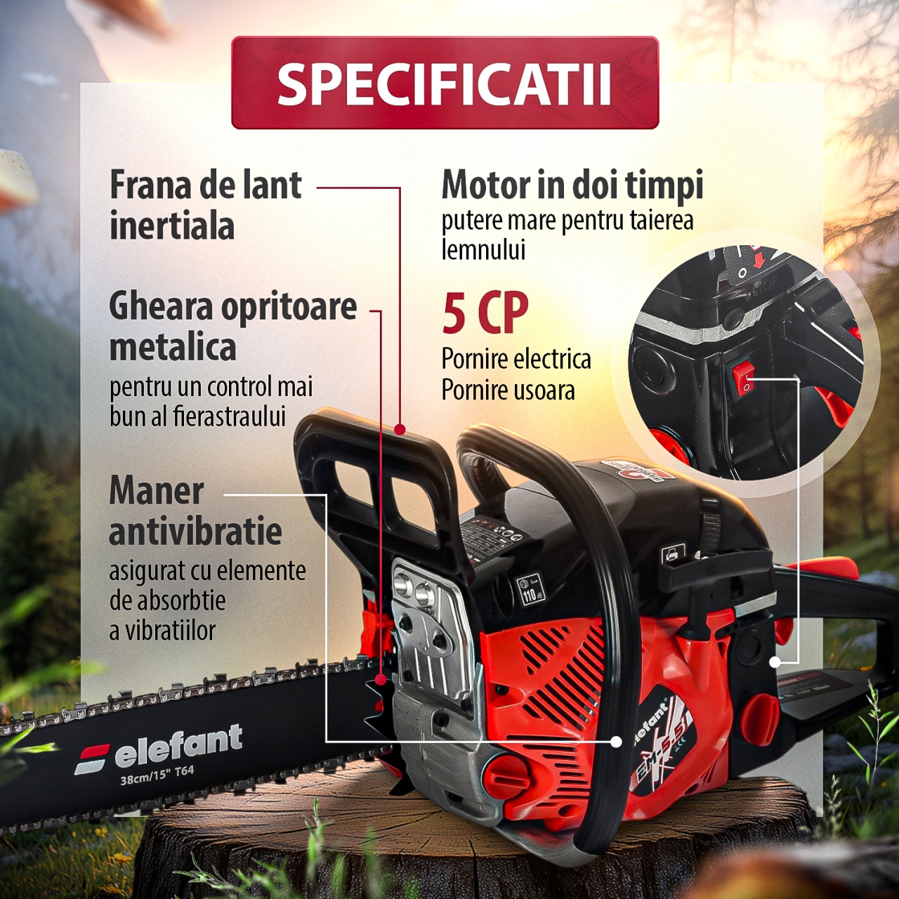 Drujba pe benzina ELEFANT EM-5.5, 10000 rot / min, 5,5 CP Innovative ReliableTools
