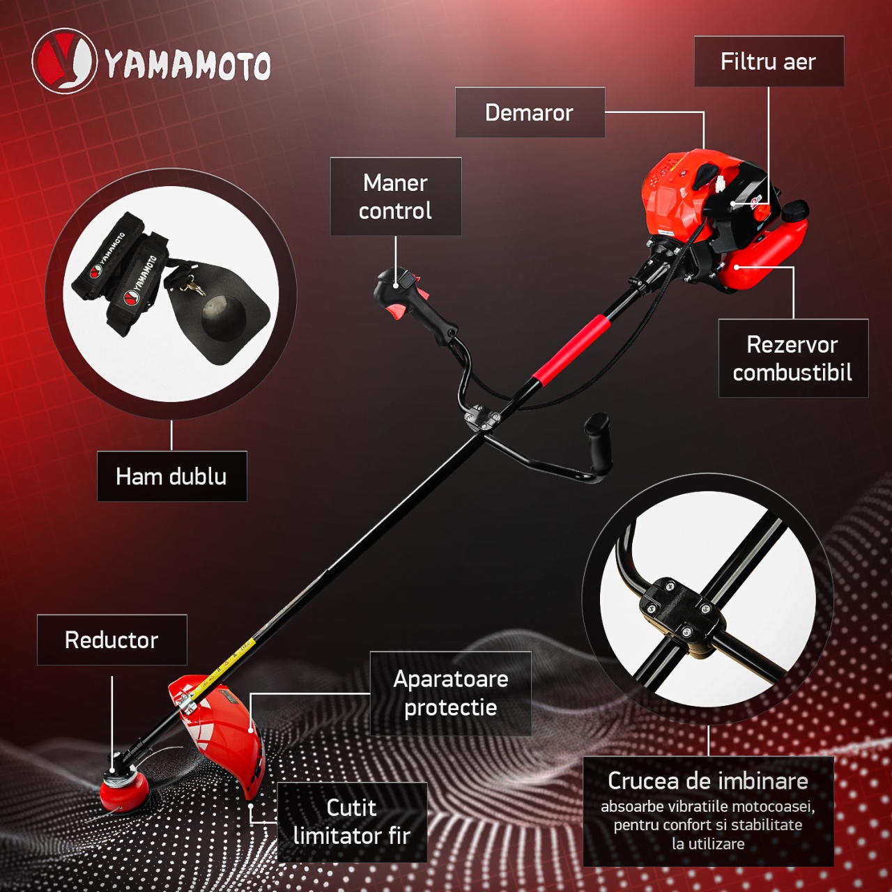 Motocoasa benzina Yamamoto YMA.56 , 2T, 5.8 CP, 10000 rpm Innovative ReliableTools