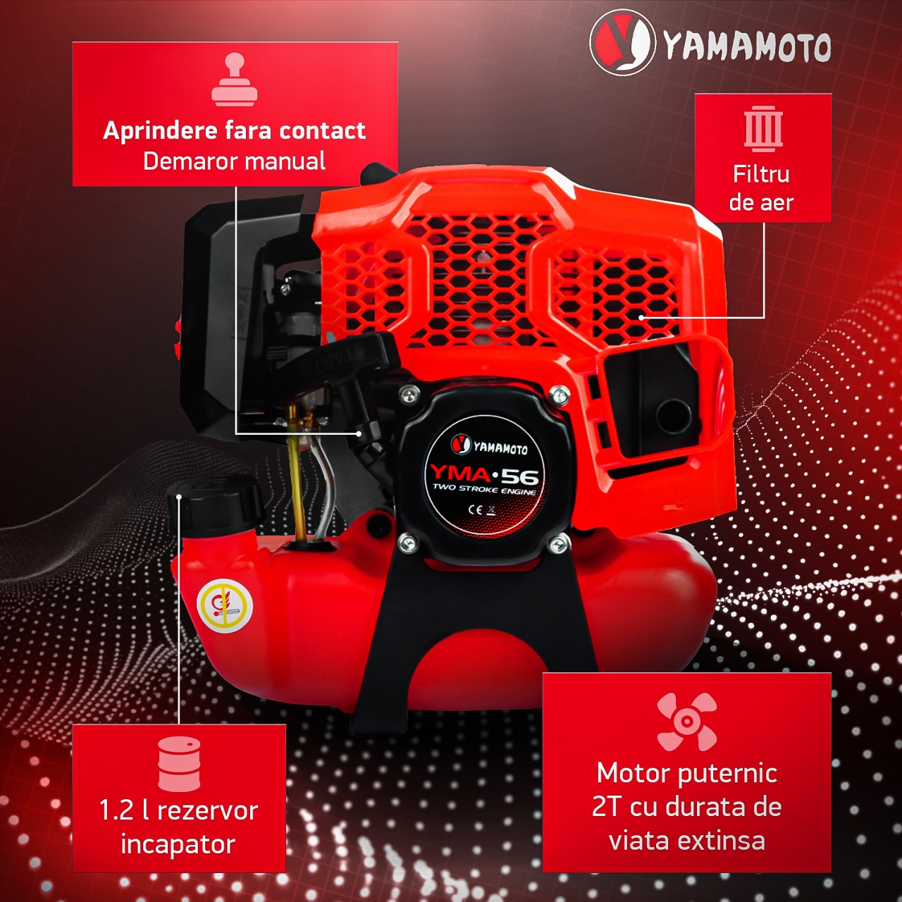 Motocoasa benzina Yamamoto YMA.56 , 2T, 5.8 CP, 10000 rpm Innovative ReliableTools