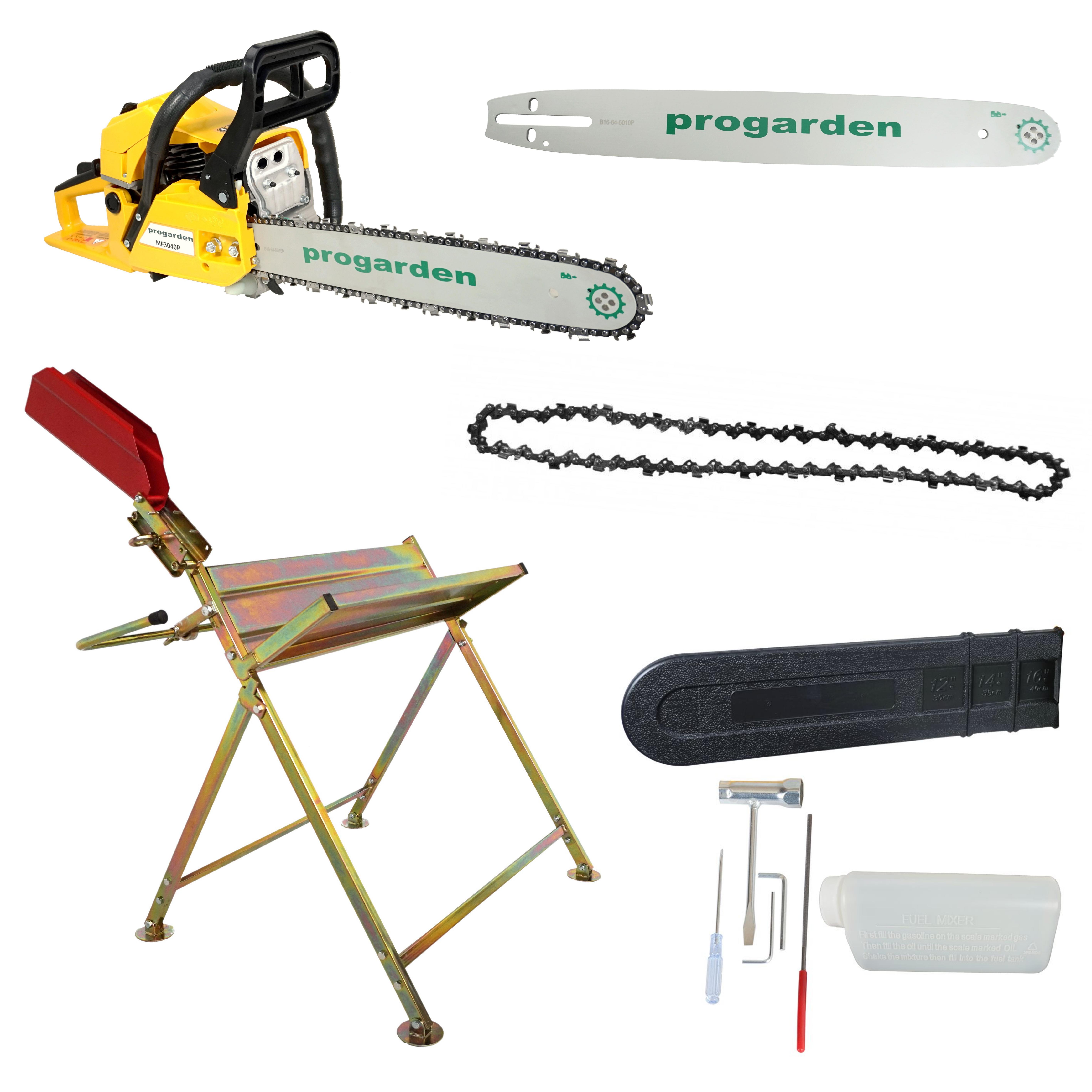 ProGARDEN MF3040P Motoferastrau 400mm, 3CP, benzina 2t, 51cmc + Capra taiat lemne cu suport + Cadou lama si lant ProAdvanced PowerfulTools