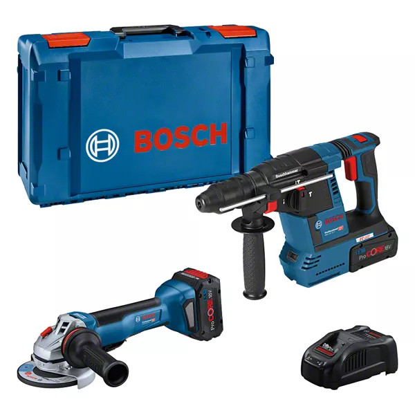 Bosch Kit 2 Scule GBH 18 V-26 Ciocan rotopercutor 2J + GWS 18 V-10 P Polizor unghiular 125mm + 2 Acumulatori Li-Ion 5.5Ah + Incarcator GAL 1880 CV + XL-Boxx ProAdvanced PowerfulTools