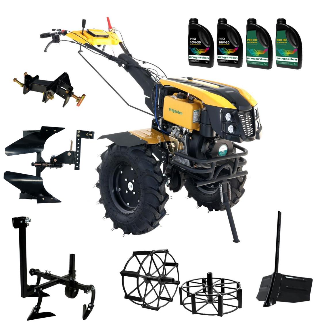 ProGARDEN Pachet Campo 1273 Alpine V2, Motocultor 12CP + PRS20-45 Prasitoare+Plug bilonat/rarita +PR2B-31 Plug reversibil+Adaptor + 2 Roti metalice 540x170 + 4 L Ulei ProAdvanced PowerfulTools