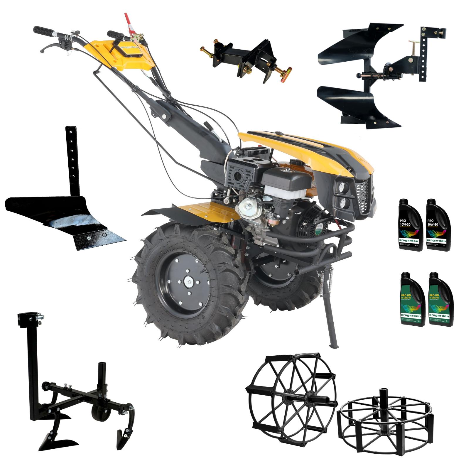 ProGARDEN Pachet Campo 1873 Alpine V2 Motocultor 18CP + Plug bilonat + Plug reversibil + Prasitoare + Adaptor + 2 roti metalice 540x170 + 4L Ulei ProAdvanced PowerfulTools