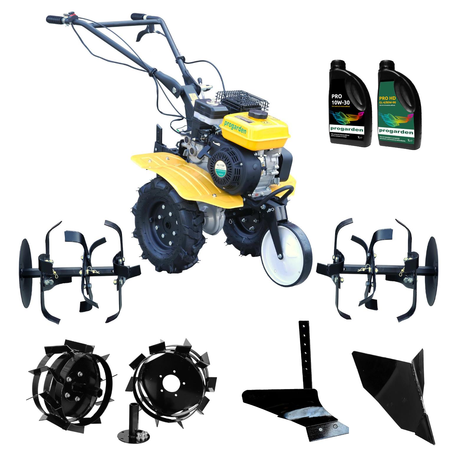 ProGARDEN Pachet Campo 703 Motocultor 7CP+ Plug simplu + Plug bilonat/rarita + 2 roti metalice 350x6 + 2L Ulei ProAdvanced PowerfulTools
