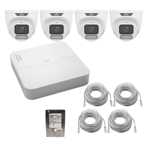 Sistem supraveghere IP Uniview, 4 camere 4MP, Wise-ISP, ColorHunter, lentila 2.8mm, WL 30m, Microfon, NVR 4K, 4 canale 8MP + 4 porturi PoE, HDD 1TB SafetyGuard Surveillance