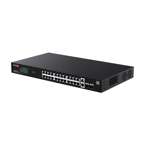 Switch 24 porturi PoE RJ45 Gigabit, 2 x RJ45 Gigabit, 2 x SFP Gigabit, Management, 1U - IP-COM G2228P-24-410W SafetyGuard Surveillance
