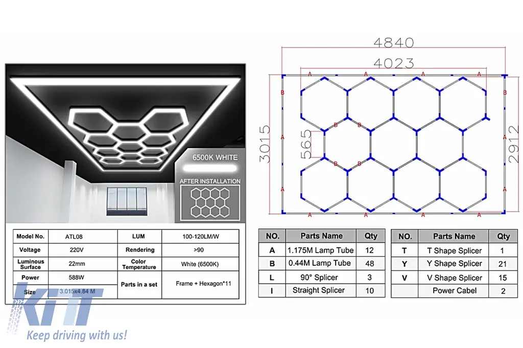 Sistem de Iluminare Plafon Hexagon / HoneyComb 4.02 x 2.91 m Performance AutoTuning