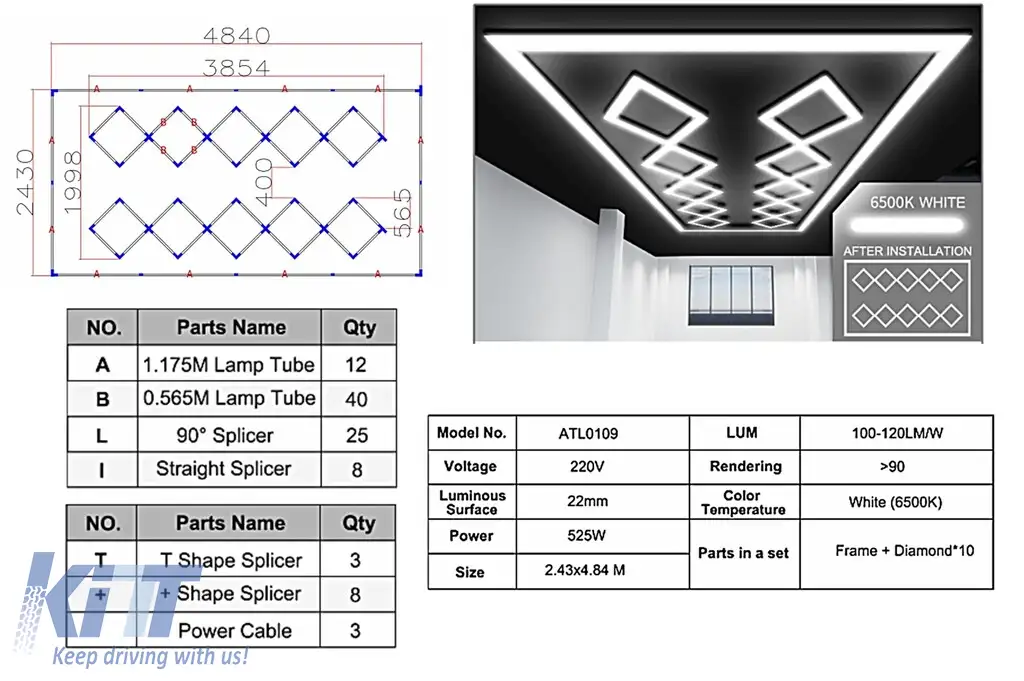 Sistem de Iluminare Plafon Hexagon / HoneyComb 4.02 x 2.91 m Performance AutoTuning