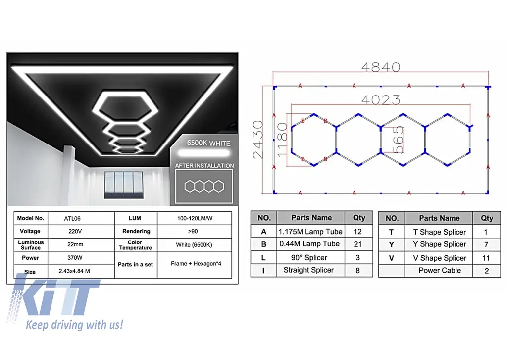 Sistem de Iluminare Plafon Hexagon / HoneyComb 4.03 x 1.18 m Performance AutoTuning