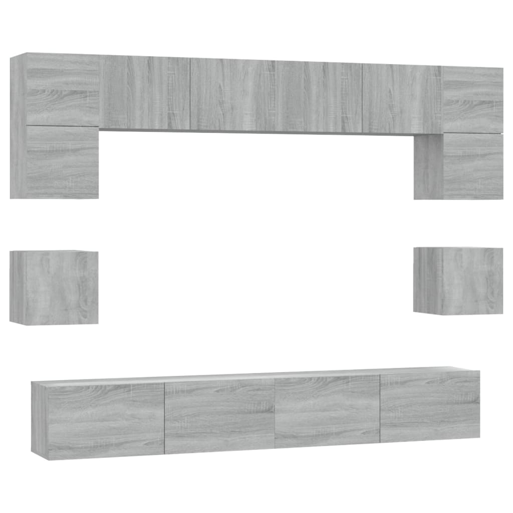 Set dulap TV, 8 piese, gri sonoma, lemn prelucrat GartenMobel Dekor