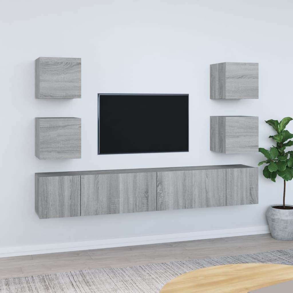Set comode TV, 7 piese, gri sonoma, lemn compozit GartenMobel Dekor