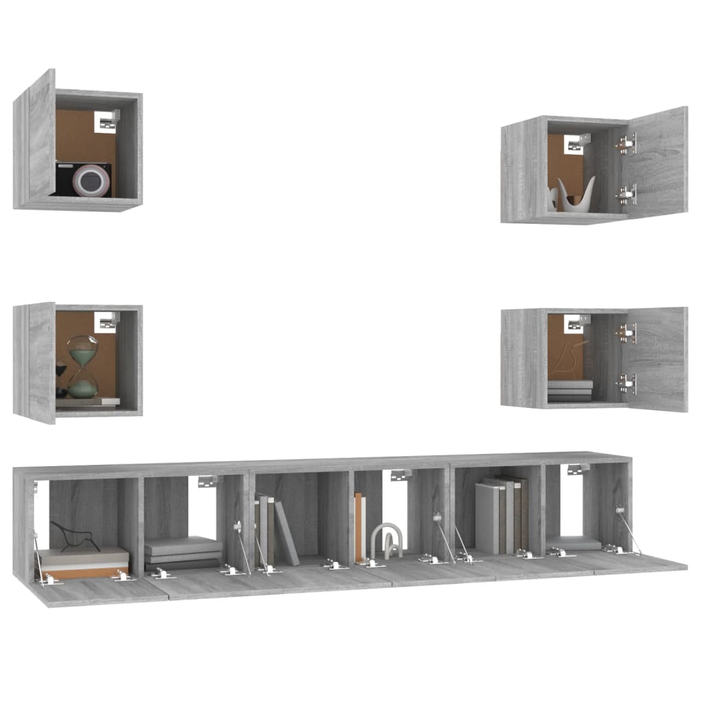 Set comode TV, 7 piese, gri sonoma, lemn compozit GartenMobel Dekor