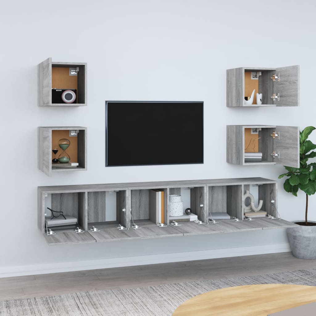 Set comode TV, 7 piese, gri sonoma, lemn compozit GartenMobel Dekor