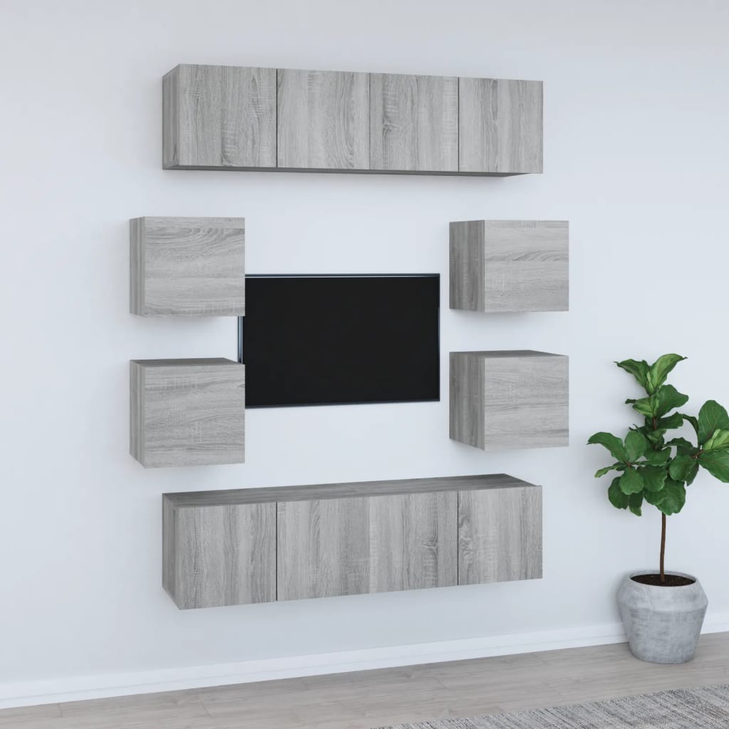 Set dulap TV, 8 piese, gri sonoma, lemn prelucrat GartenMobel Dekor