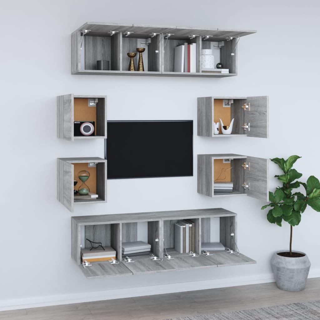 Set dulap TV, 8 piese, gri sonoma, lemn prelucrat GartenMobel Dekor
