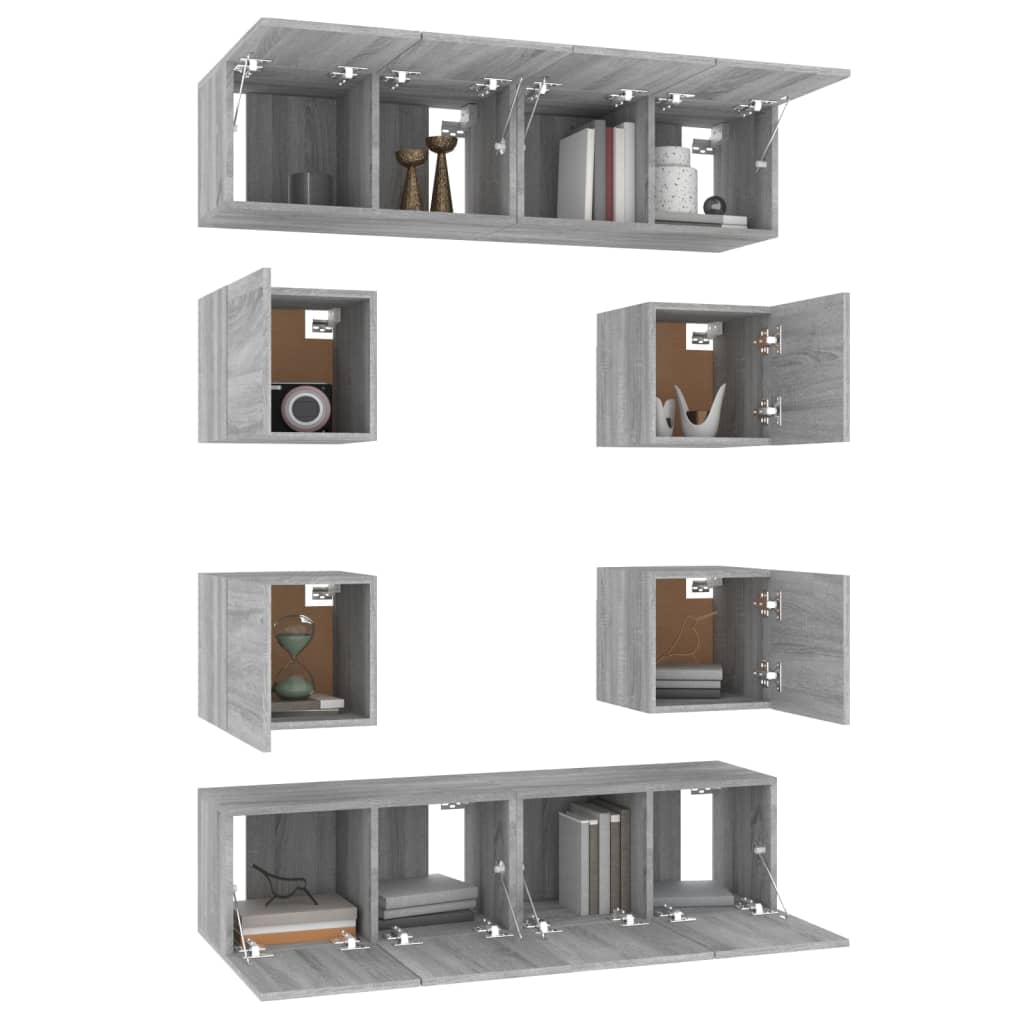 Set dulap TV, 8 piese, gri sonoma, lemn prelucrat GartenMobel Dekor