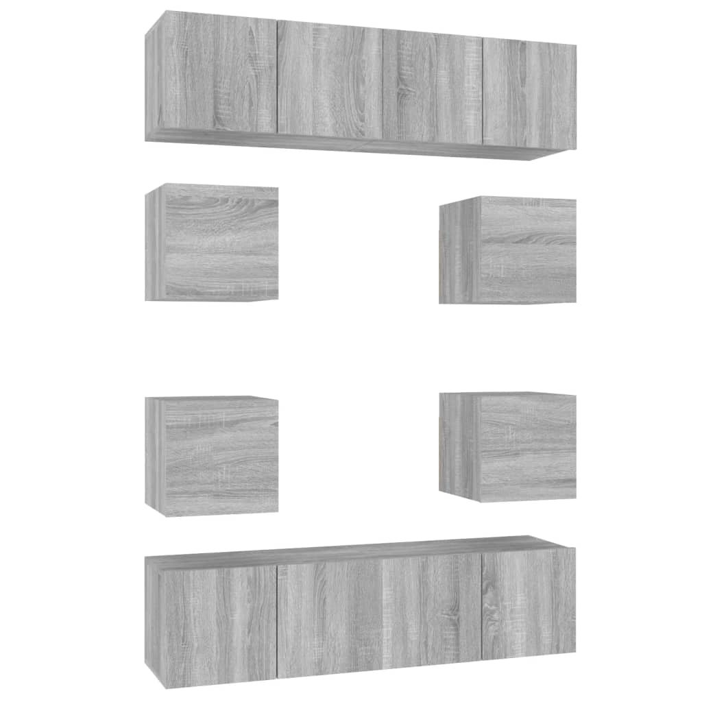 Set dulap TV, 8 piese, gri sonoma, lemn prelucrat GartenMobel Dekor