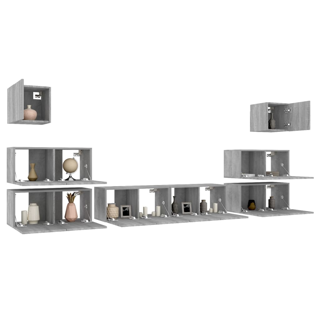 Set dulap TV, 8 piese, gri sonoma, lemn prelucrat GartenMobel Dekor