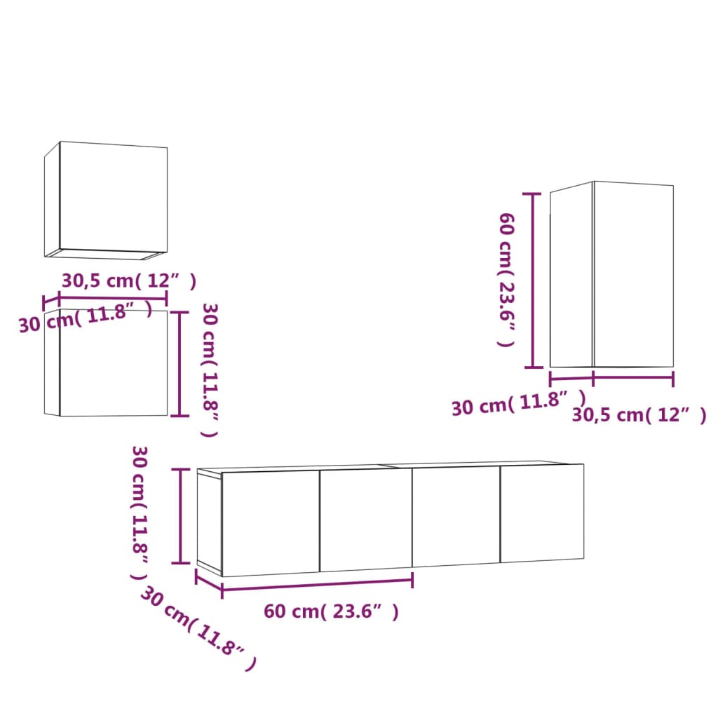 Set dulapuri TV, 5 piese, gri sonoma, lemn prelucrat GartenMobel Dekor