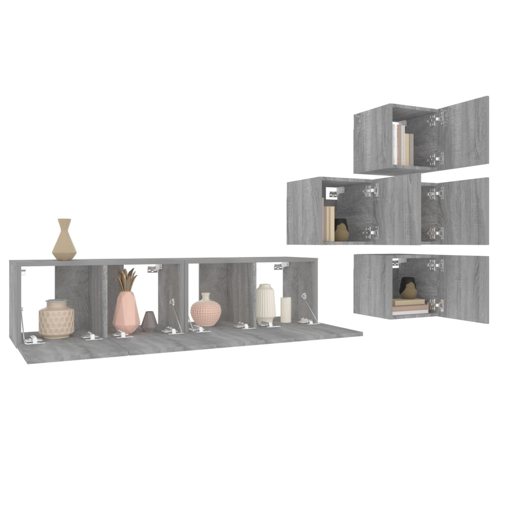 Set dulapuri TV, 6 piese, gri sonoma, lemn prelucrat GartenMobel Dekor