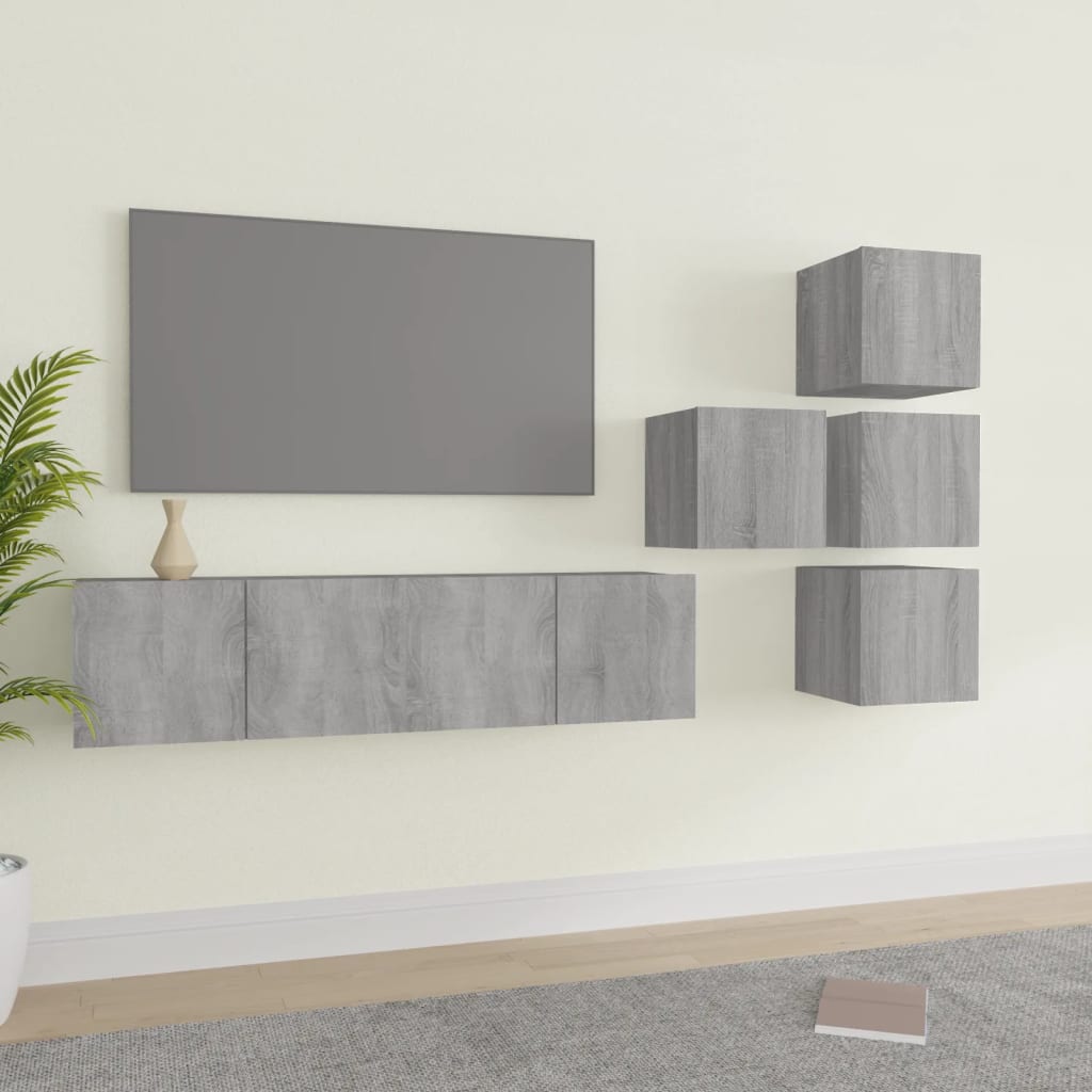 Set dulapuri TV, 6 piese, gri sonoma, lemn prelucrat GartenMobel Dekor