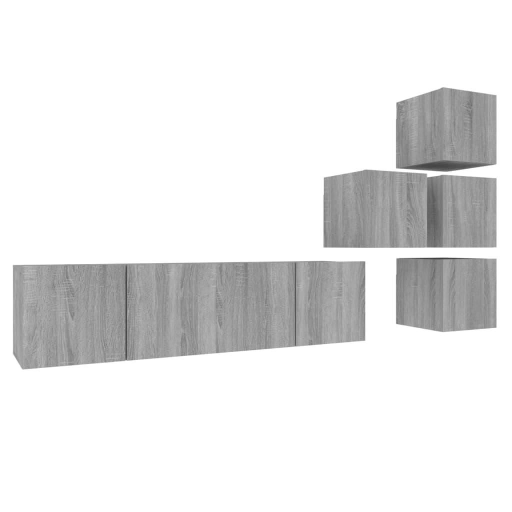 Set dulapuri TV, 6 piese, gri sonoma, lemn prelucrat GartenMobel Dekor