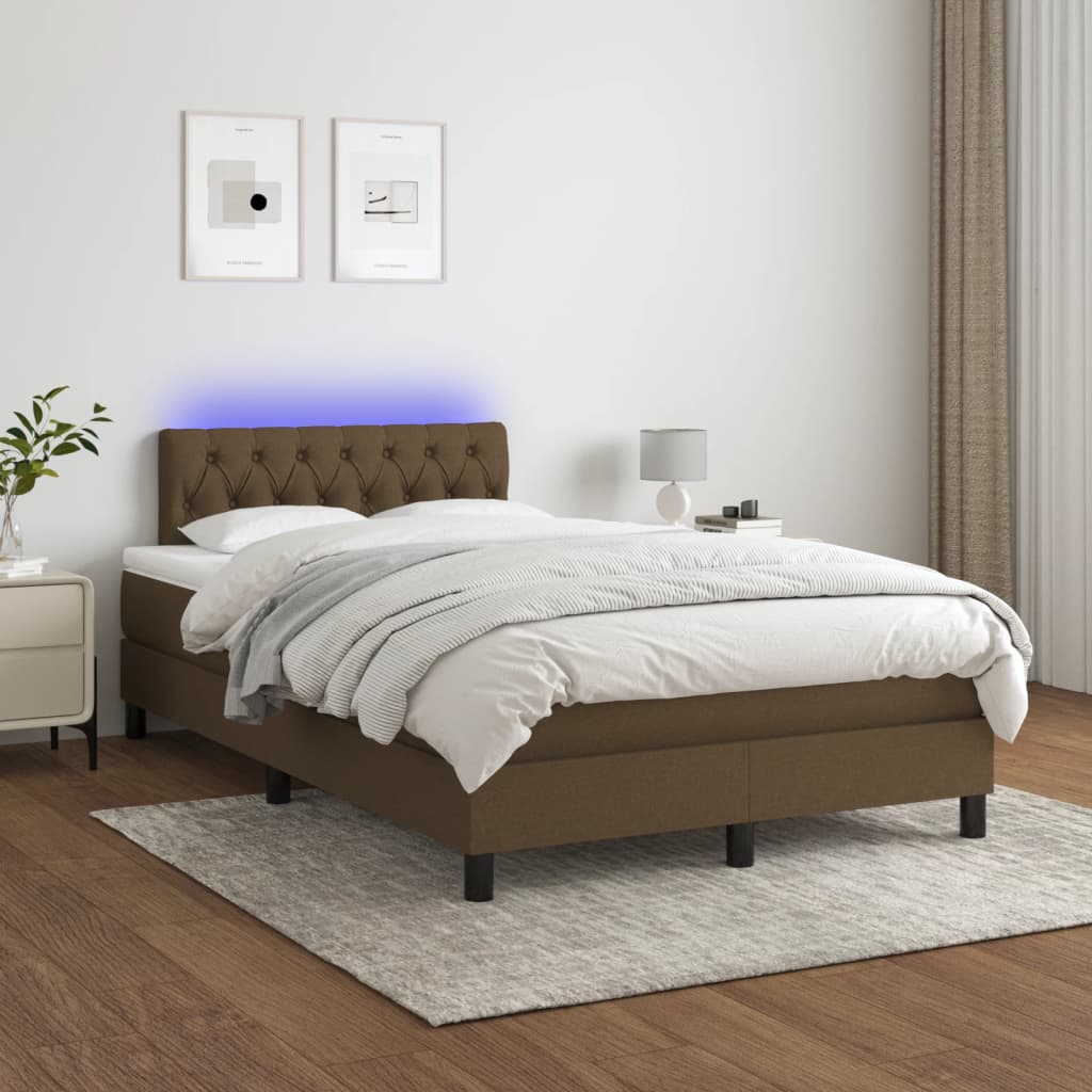 Pat cu arcuri, saltea și LED, maro închis, 120x200 cm, textil GartenMobel Dekor