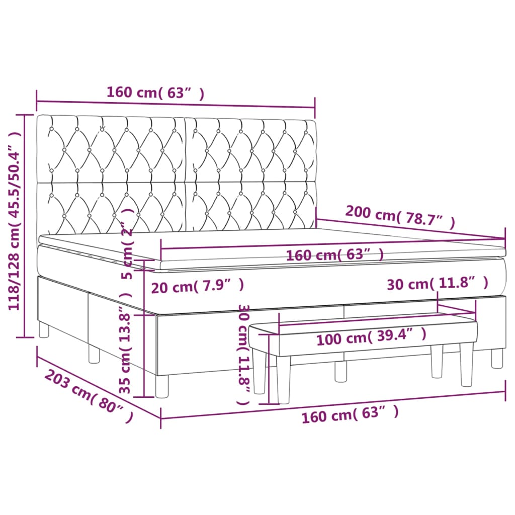 Pat box spring cu saltea, maro închis, 160x200 cm, textil GartenMobel Dekor