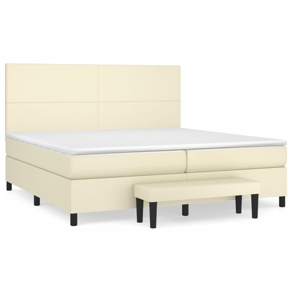 Pat continental cu saltea, crem, 200x200 cm, piele ecologică GartenMobel Dekor