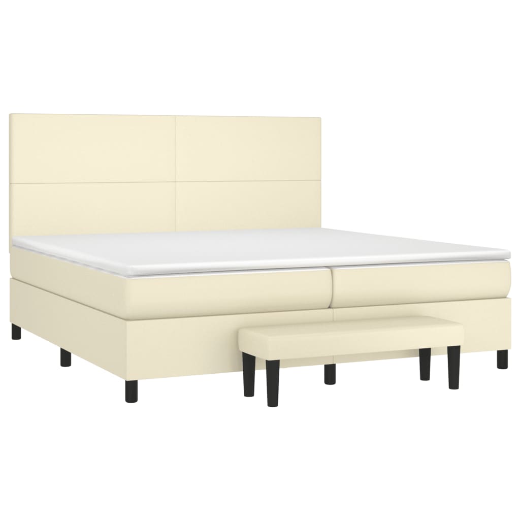 Pat continental cu saltea, crem, 200x200 cm, piele ecologică GartenMobel Dekor