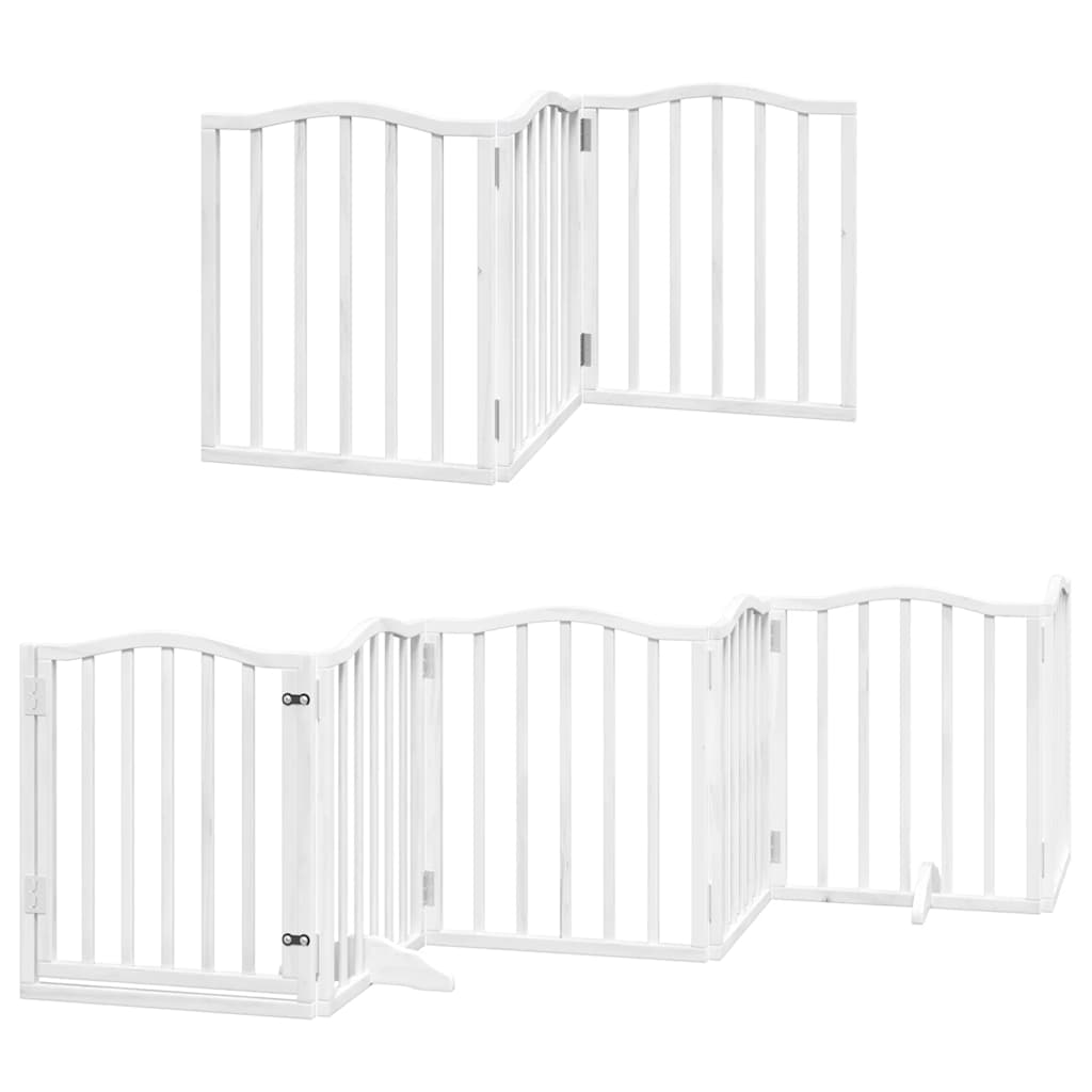 Poartă câini pliabilă cu ușă, 9 panouri, alb, 450 cm, lemn plop GartenMobel Dekor