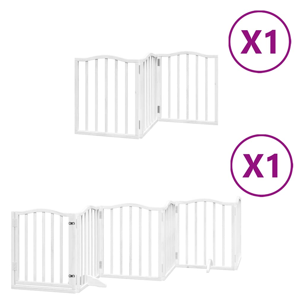 Poartă câini pliabilă cu ușă, 9 panouri, alb, 450 cm, lemn plop GartenMobel Dekor