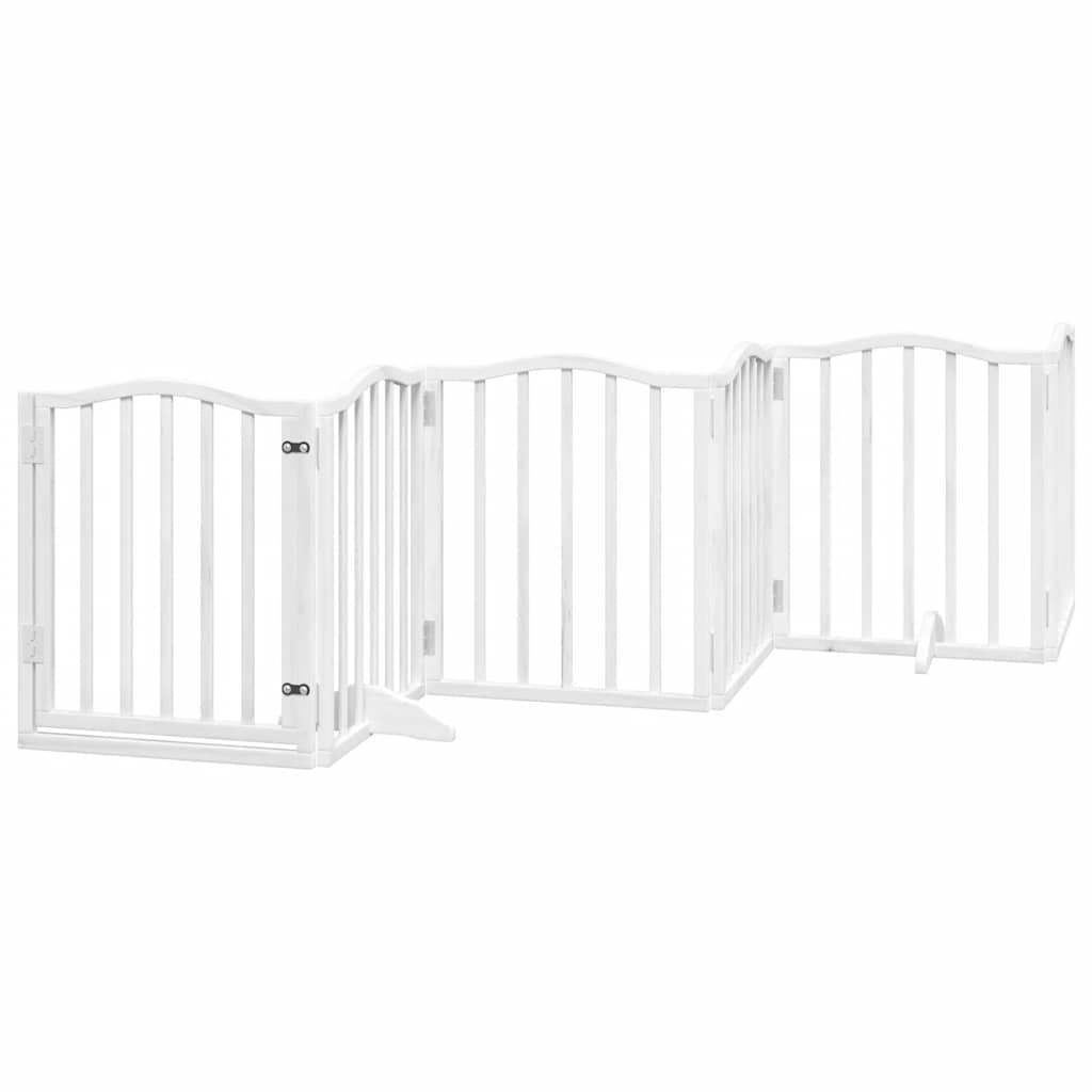 Poartă câini pliabilă cu ușă, 9 panouri, alb, 450 cm, lemn plop GartenMobel Dekor