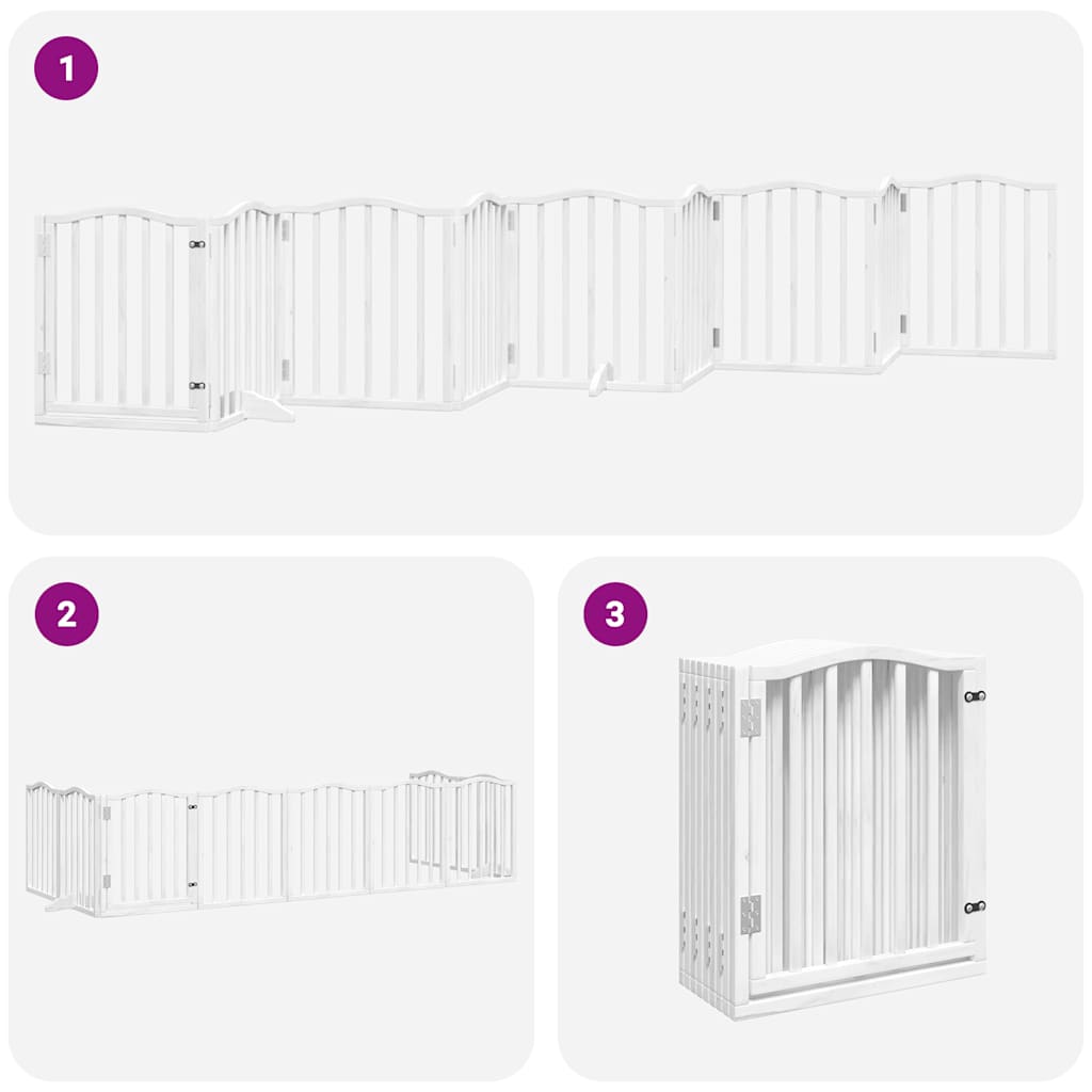 Poartă câini pliabilă cu ușă, 9 panouri, alb, 450 cm, lemn plop GartenMobel Dekor