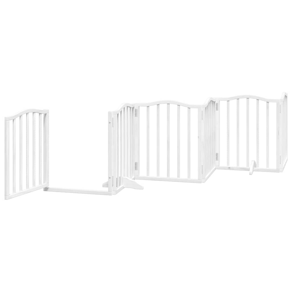 Poartă câini pliabilă cu ușă, 9 panouri, alb, 450 cm, lemn plop GartenMobel Dekor