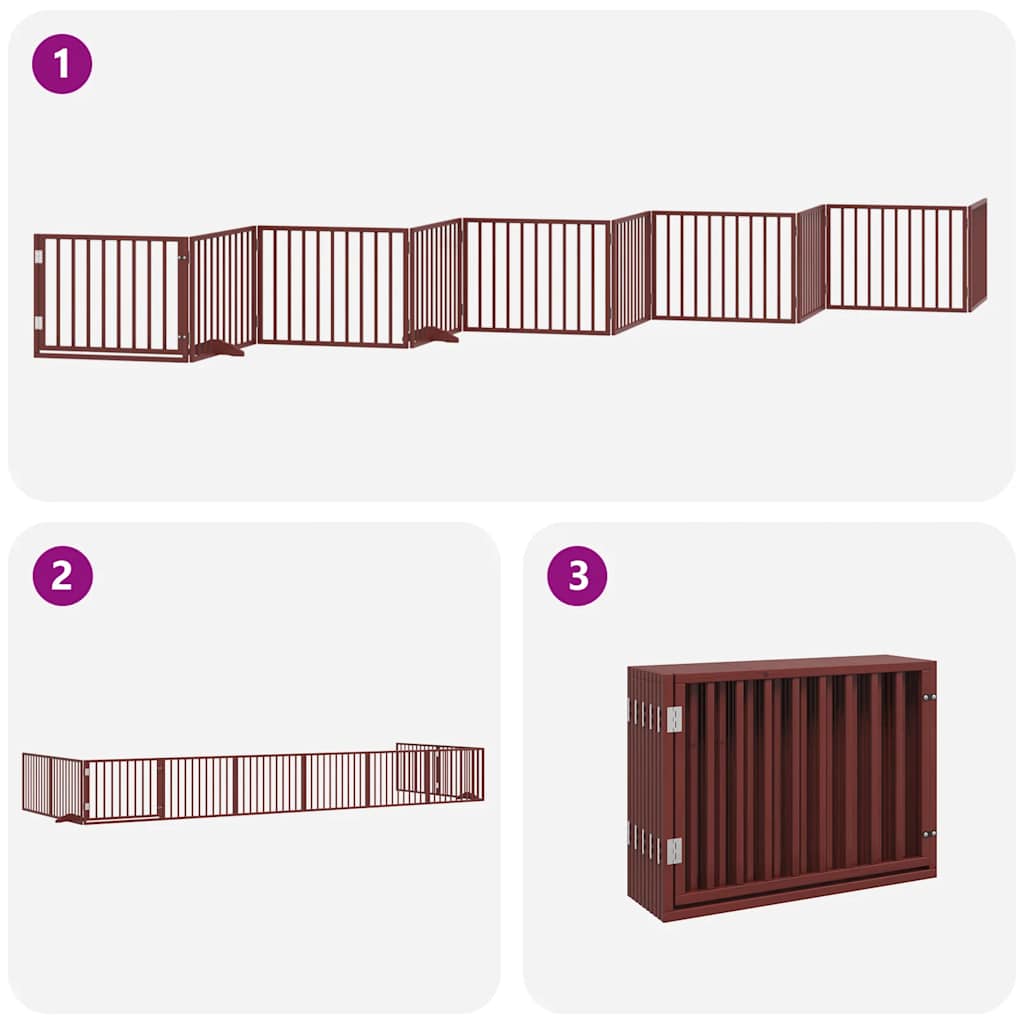 Poartă câini pliabilă cu ușă 10 panouri maro, 800 cm, lemn plop GartenMobel Dekor