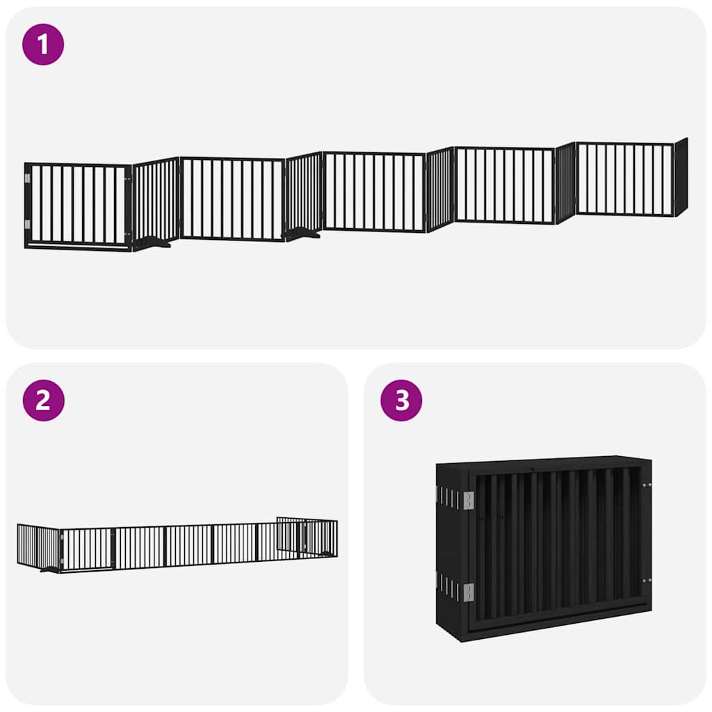 Poartă câini pliabilă cu ușă 10 panouri negru 800 cm, lemn plop GartenMobel Dekor