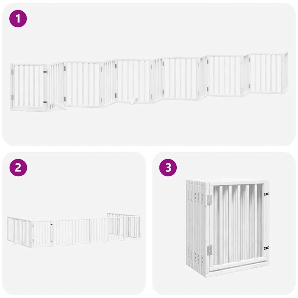 Poartă câini pliabilă cu ușă 12 panouri, alb, 600 cm, lemn plop GartenMobel Dekor