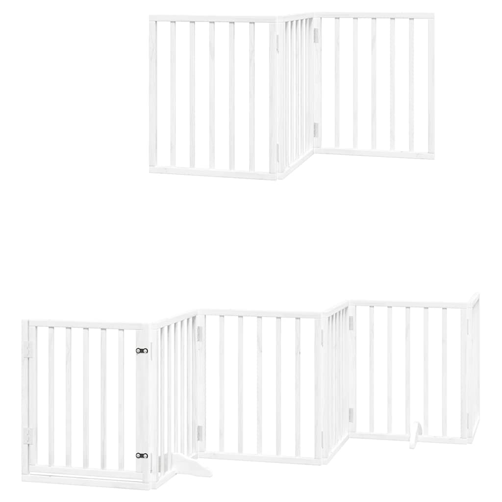 Poartă câini pliabilă cu ușă 12 panouri, alb, 600 cm, lemn plop GartenMobel Dekor