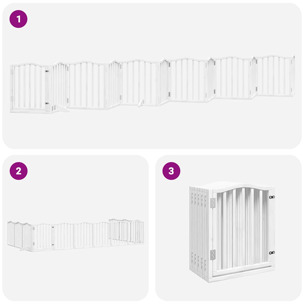 Poartă câini pliabilă cu ușă 12 panouri, alb, 600 cm, lemn plop GartenMobel Dekor