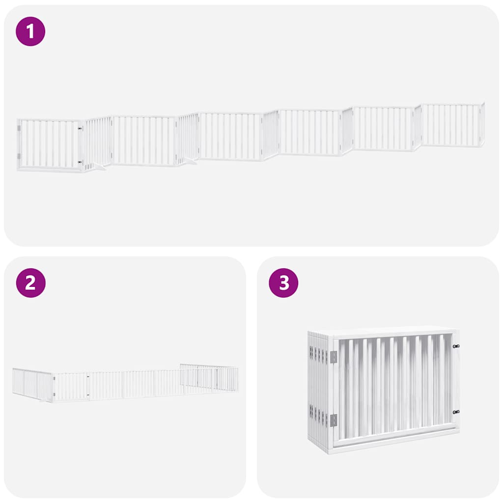 Poartă câini pliabilă cu ușă 12 panouri, alb, 960 cm, lemn plop GartenMobel Dekor