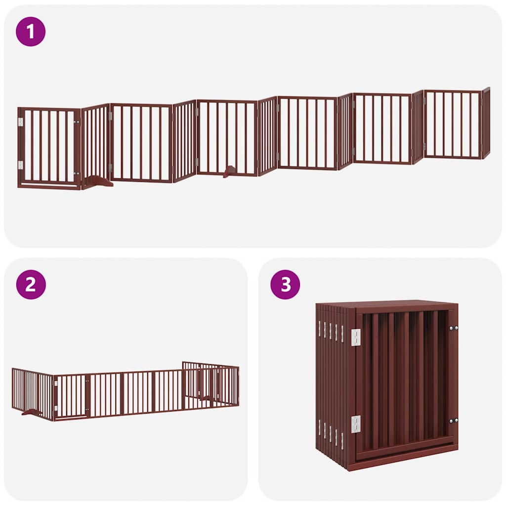 Poartă câini pliabilă cu ușă 12 panouri maro 600 cm, lemn plop GartenMobel Dekor