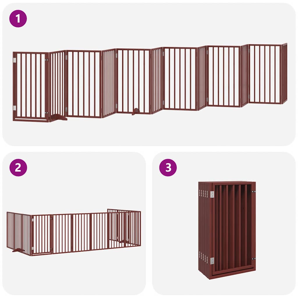 Poartă câini pliabilă cu ușă 12 panouri maro 600 cm, lemn plop GartenMobel Dekor