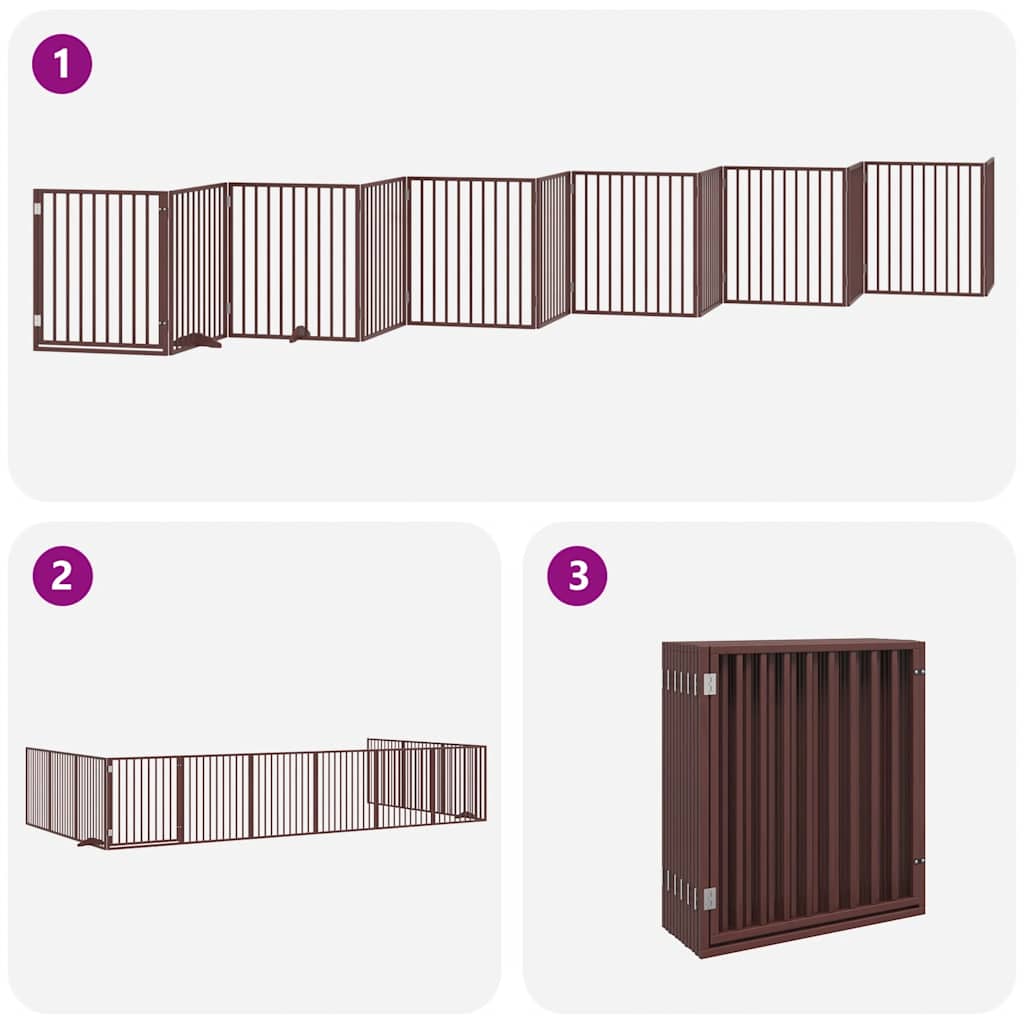Poartă câini pliabilă cu ușă 12 panouri maro 960 cm, lemn plop GartenMobel Dekor