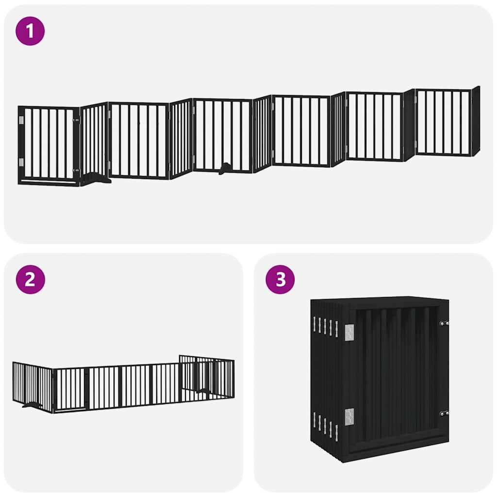 Poartă câini pliabilă cu ușă 12 panouri negru 600 cm, lemn plop GartenMobel Dekor