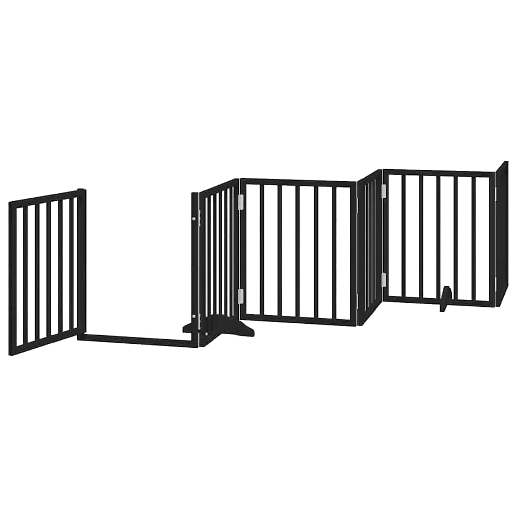Poartă câini pliabilă cu ușă 12 panouri negru 600 cm, lemn plop GartenMobel Dekor